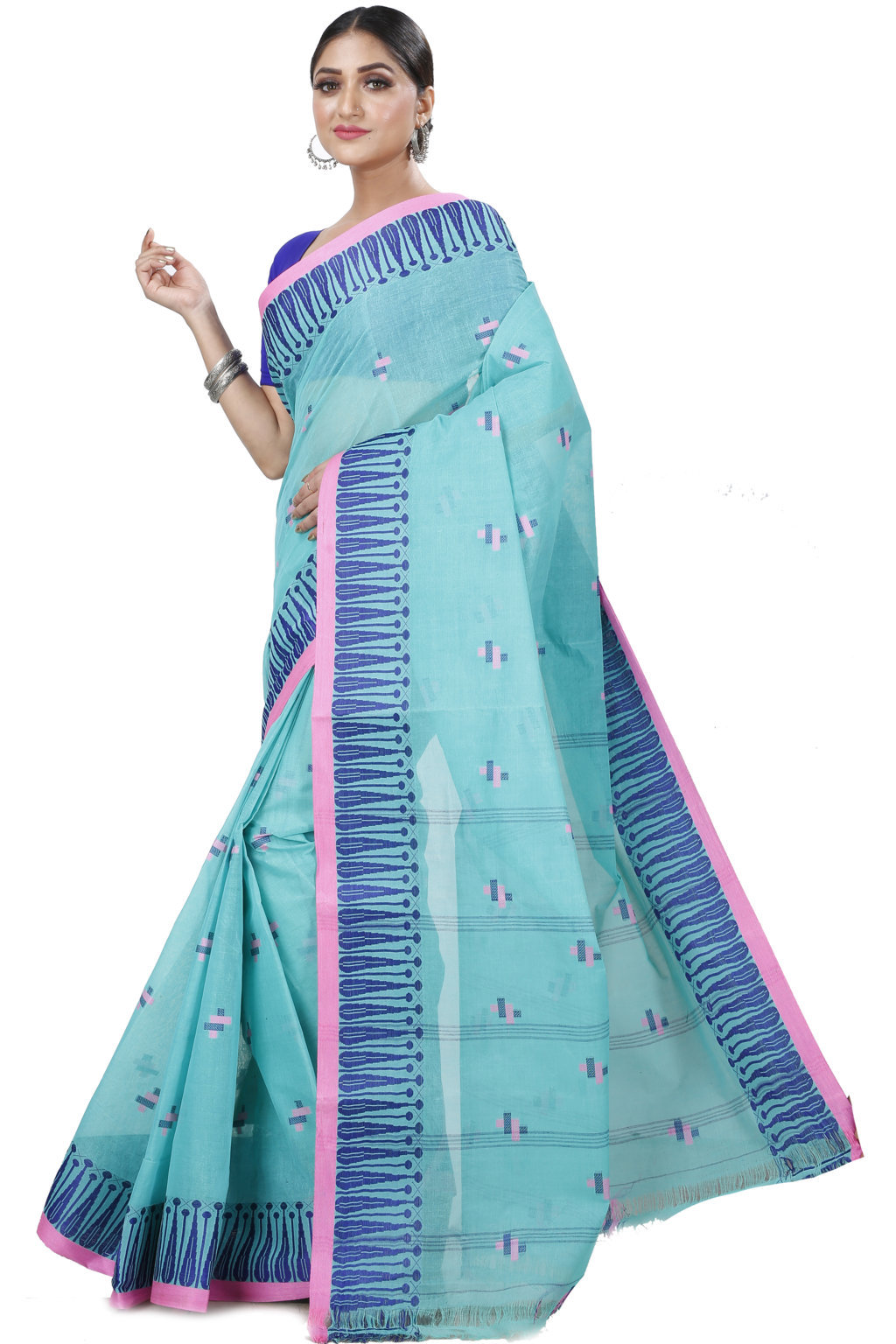 See Green Pure Cotton Simar Tant Saree (1039)